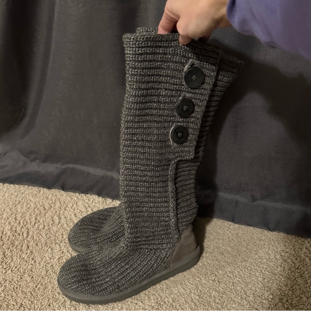 UGG Charcoal Knit Boots with Button Accent